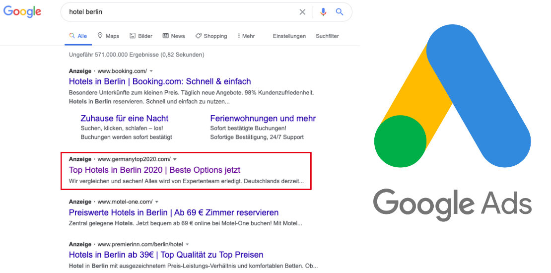 Google Ads Beispiel Hotel Berlin